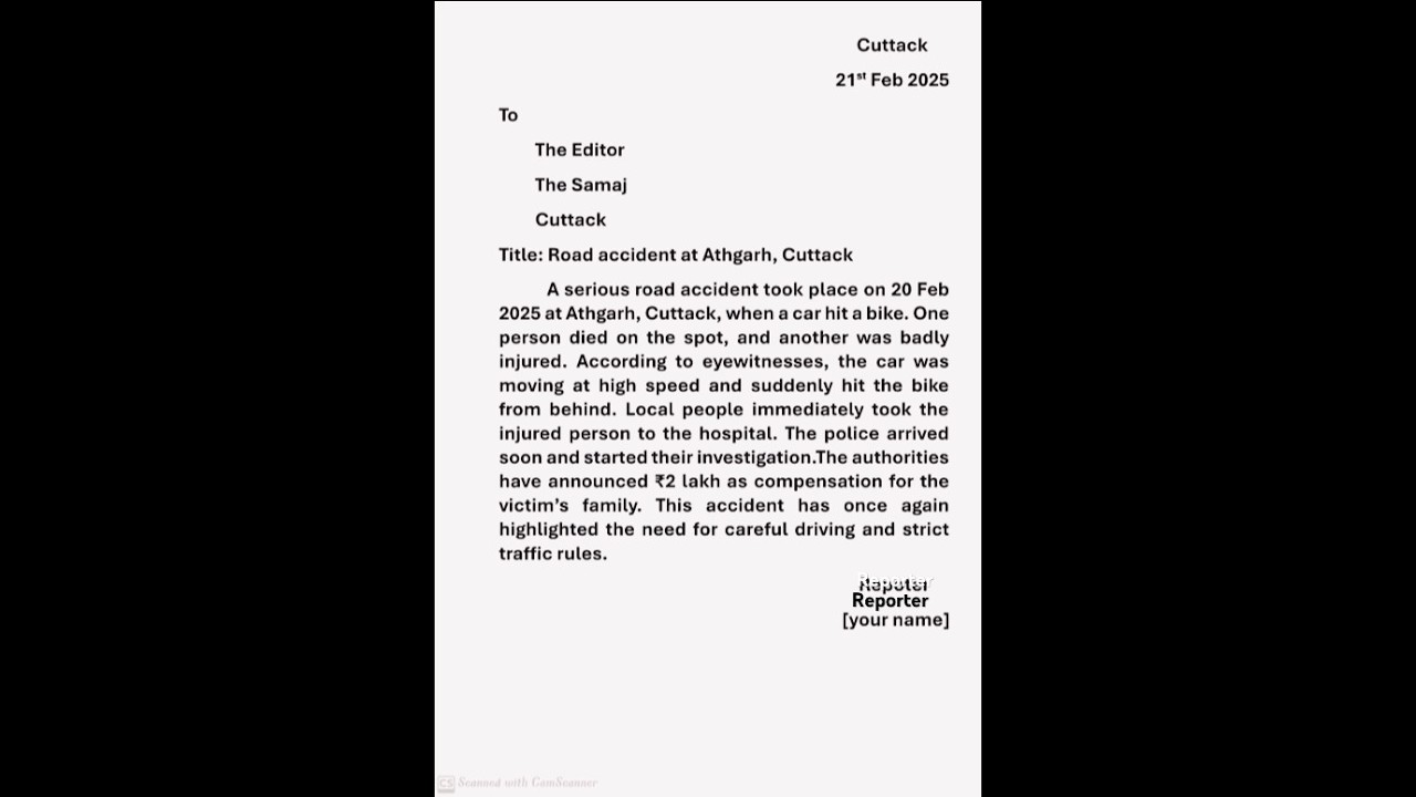Report on Road Accident//report writing
