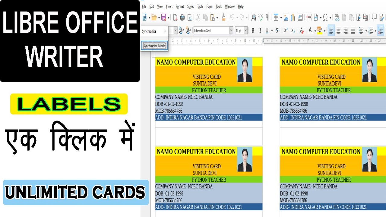 libre office writer labels | making bulk visiting card on one click