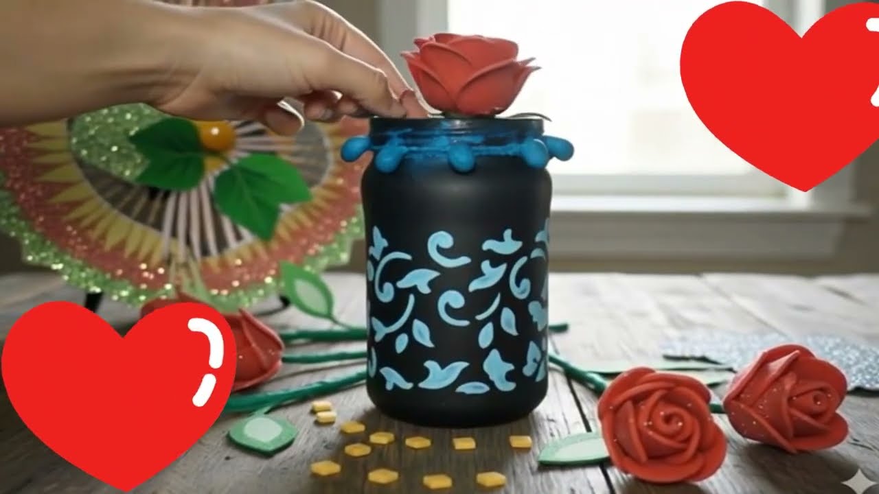 FRASCO DECORADO con esténcil, idea fácil para un florero único  #manualidades #decoracion #reciclaje