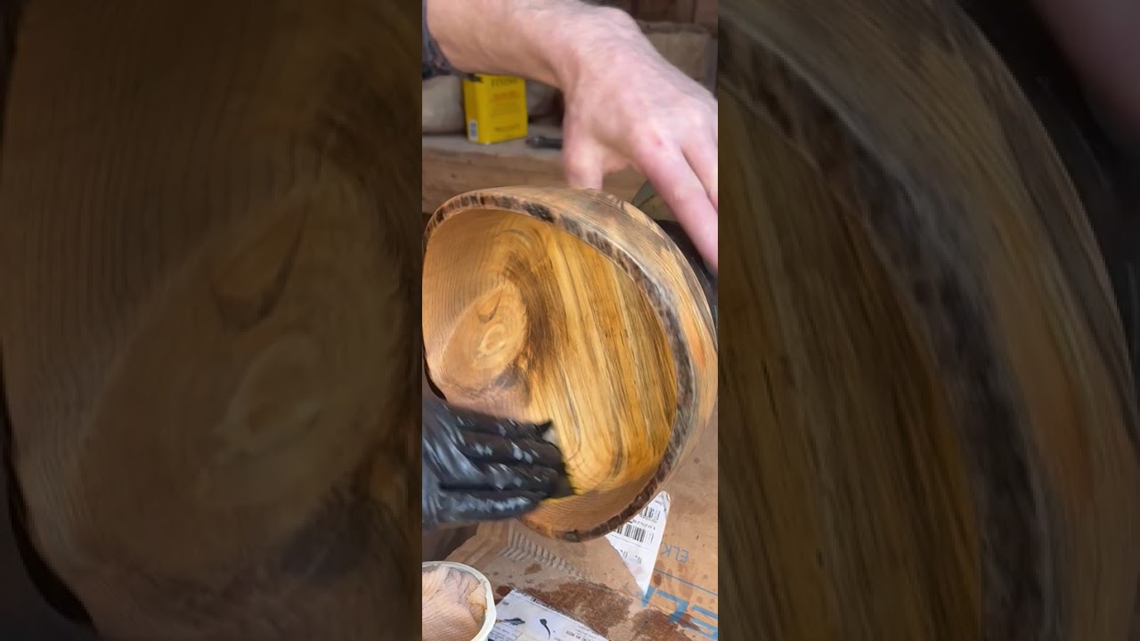 Natural edge pine bowl. Finish work 