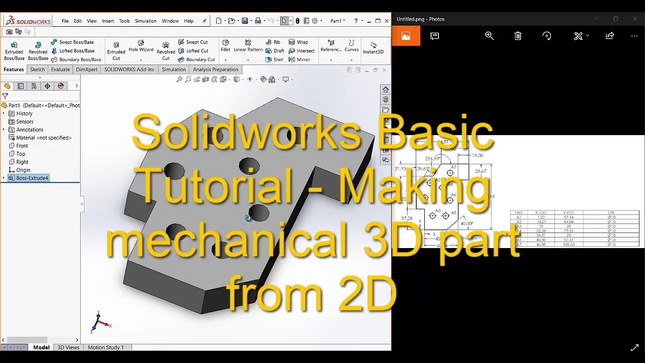 Solidworks Basic Tutorial - Making mechanical 3D part from 2D