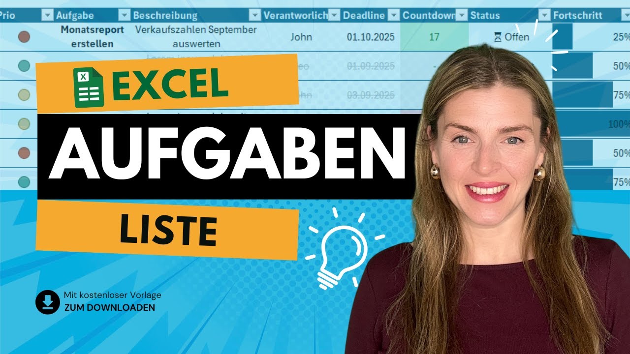 Excel Aufgabenliste erstellen – mit Fortschritt & Deadline-Countdown ✅📊