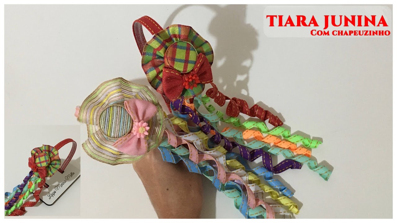 TIARA JUNINA COM CHAPEUZINHO FEITO DE TAMPINHA/RIBBONBOW🎀By Marina Mello