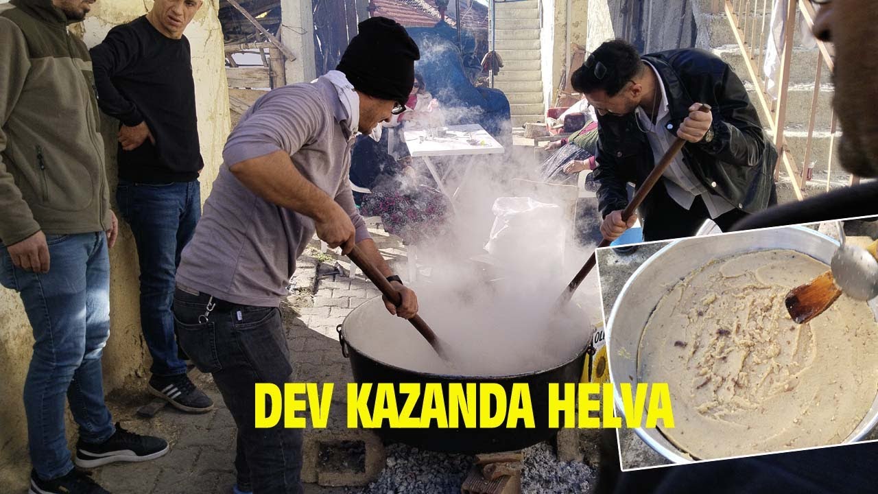 Odun ateşinde dev kazanda hayır için yapılan irmik helvası! #helva