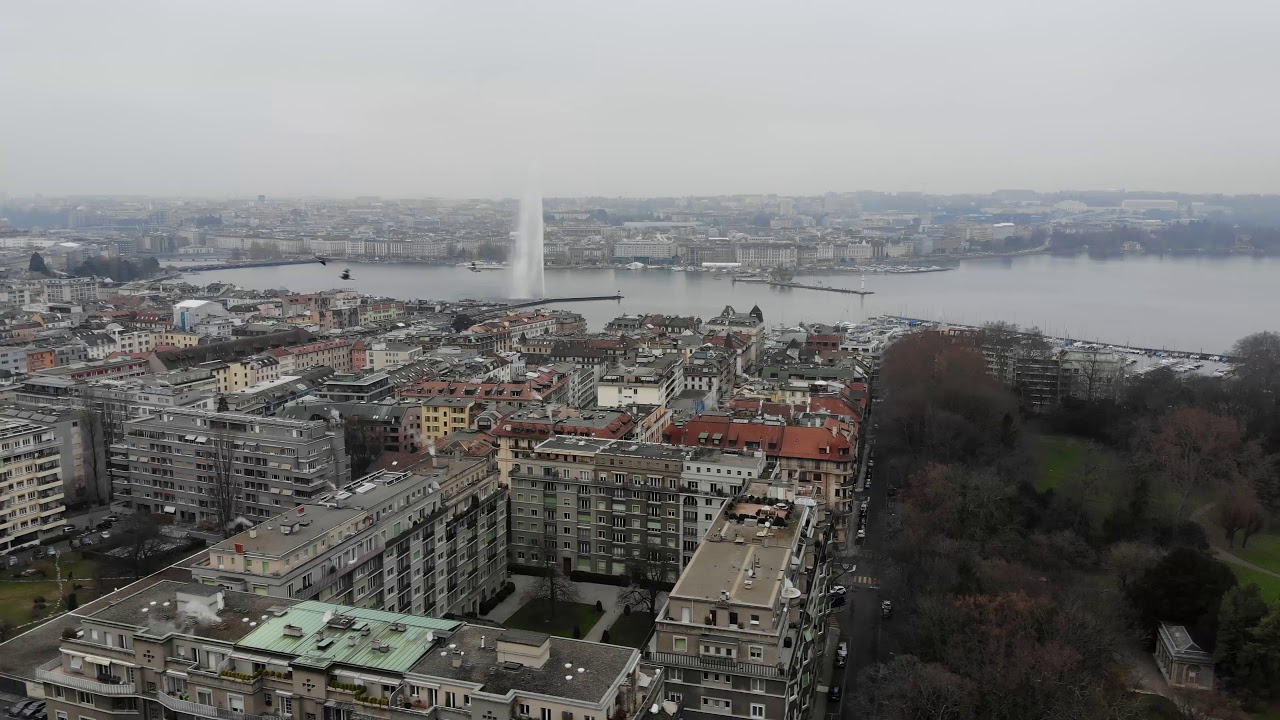 Drone Footage over Geneva (Parc de la Grange, Eaux-Vives Beach and Lake Geneva)