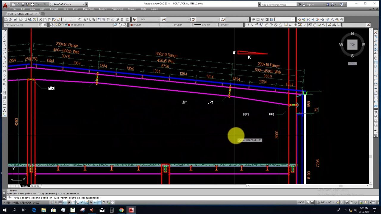 Double storied roof top steel shed building section drawing