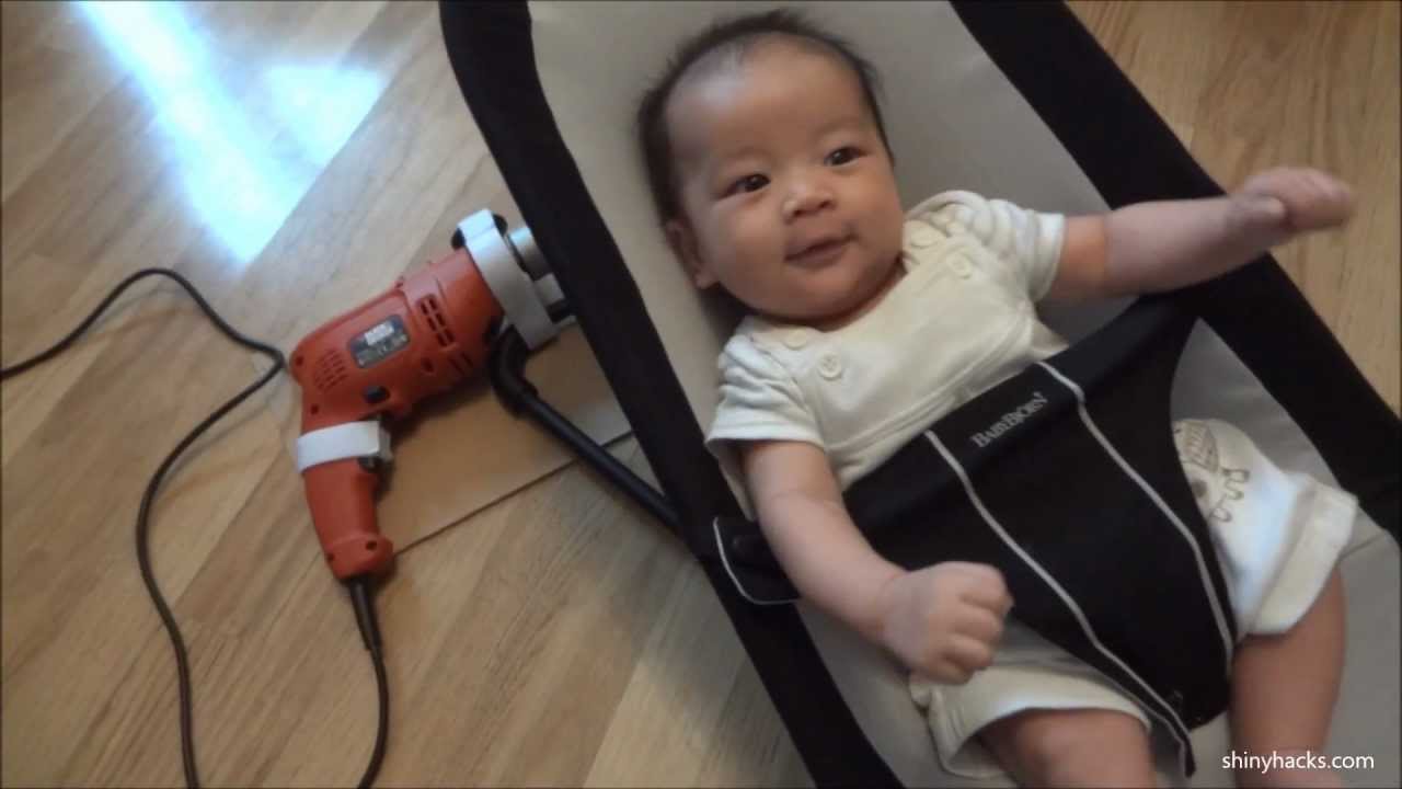 Power drill + baby = autorocker - Baby Benjamin at 2 months old