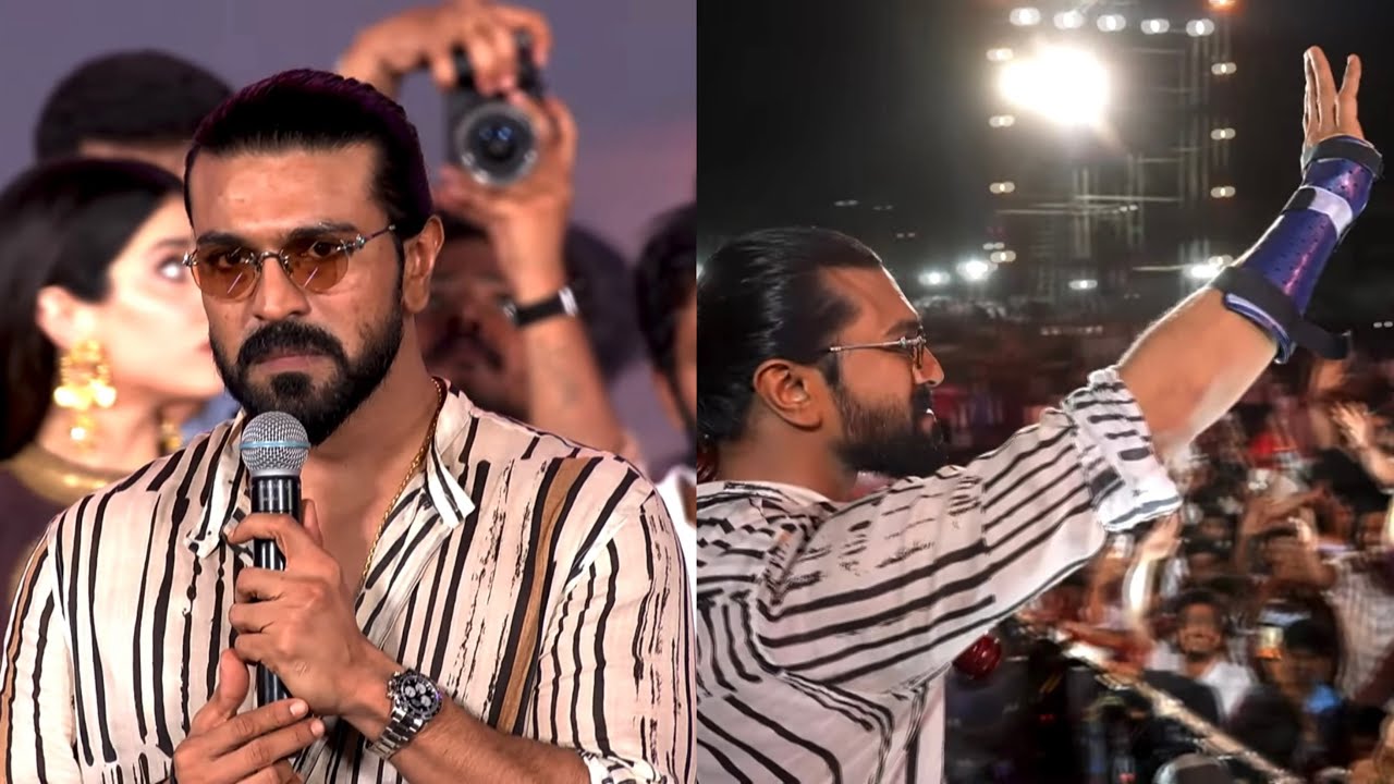 Mega Powerstar Ram Charan Powerful Speech At #PEDDI Grand Pre Release Event | V Digital Network