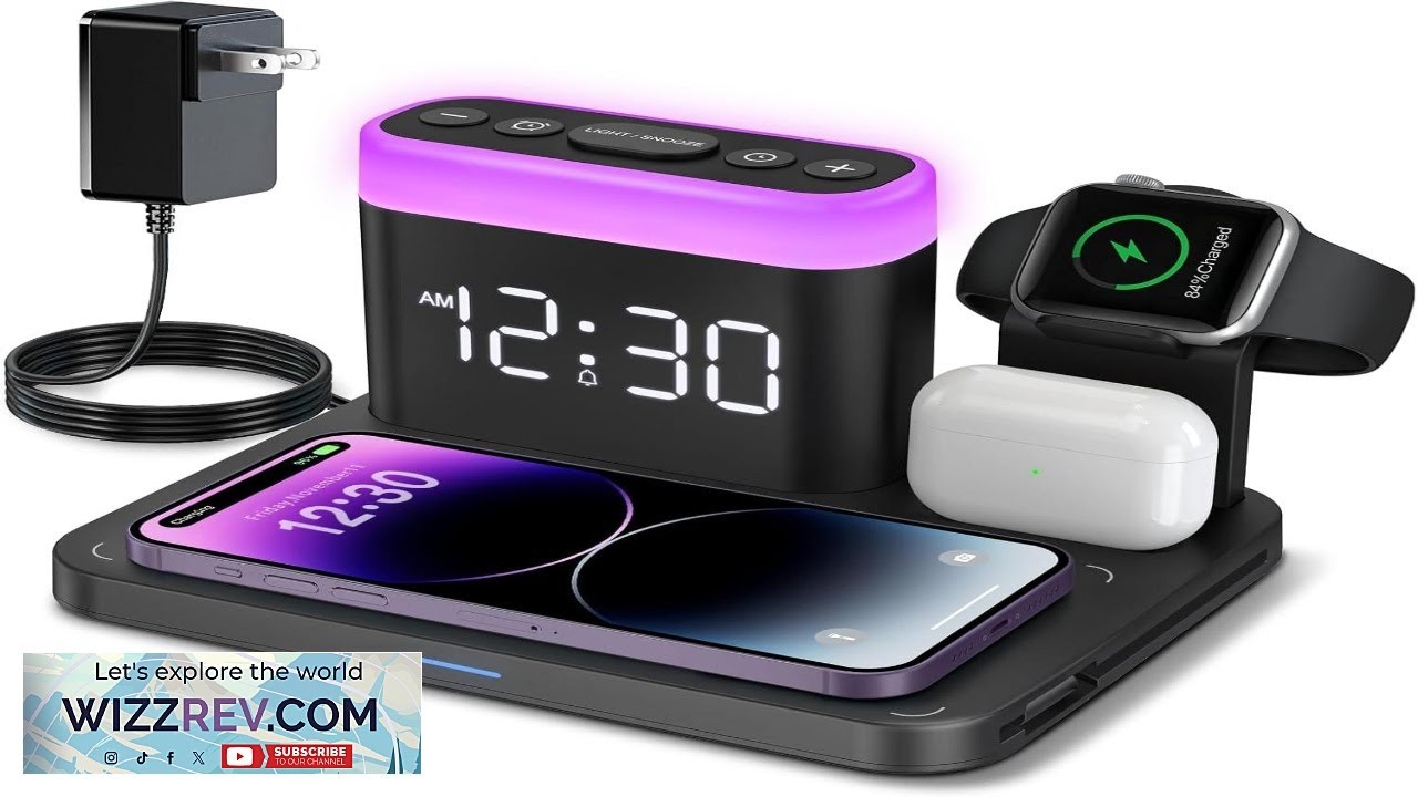 ANJANK Wireless Charging Station 5 in 1 Multiple Charger Stand with Alarm Clock 7