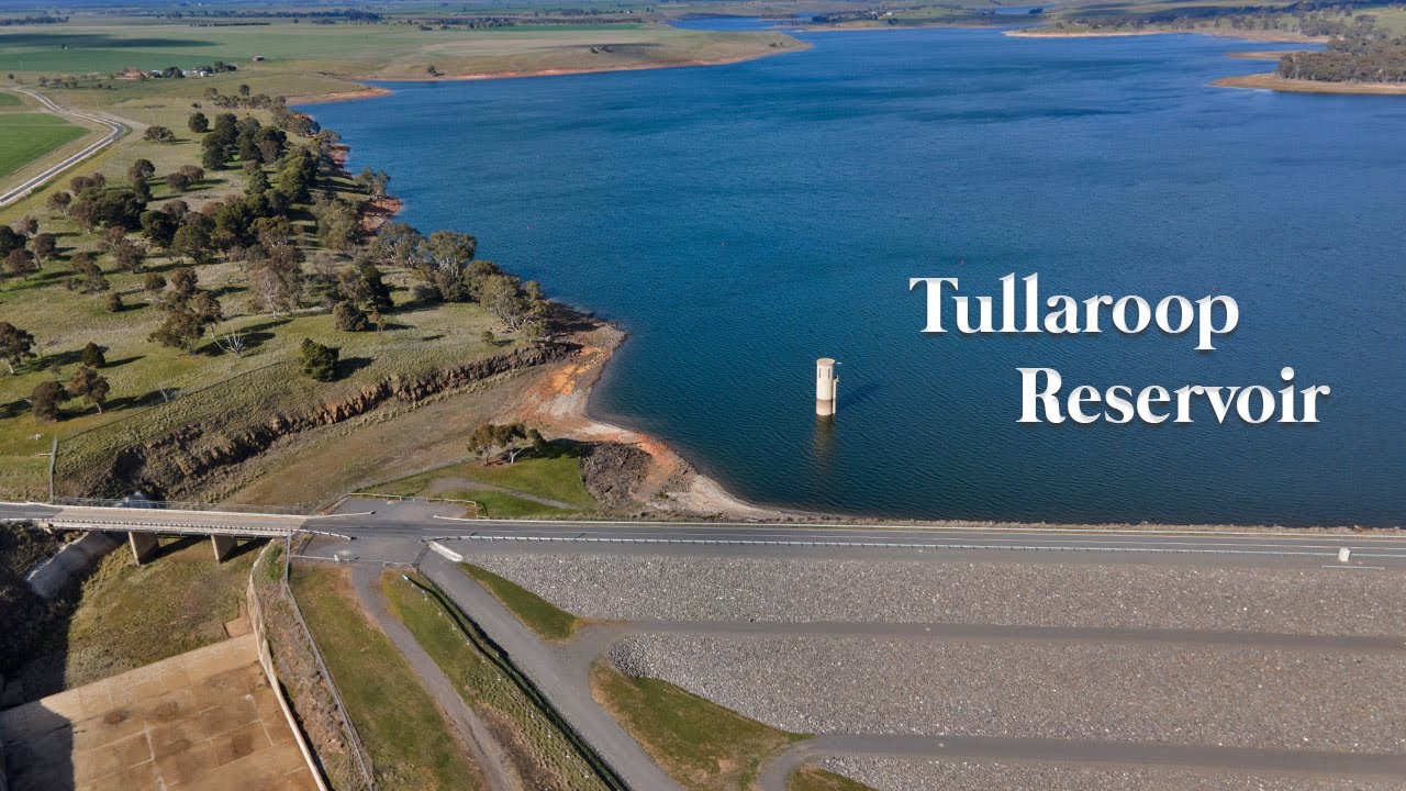 Tullaroop Reservoir overcast day drone