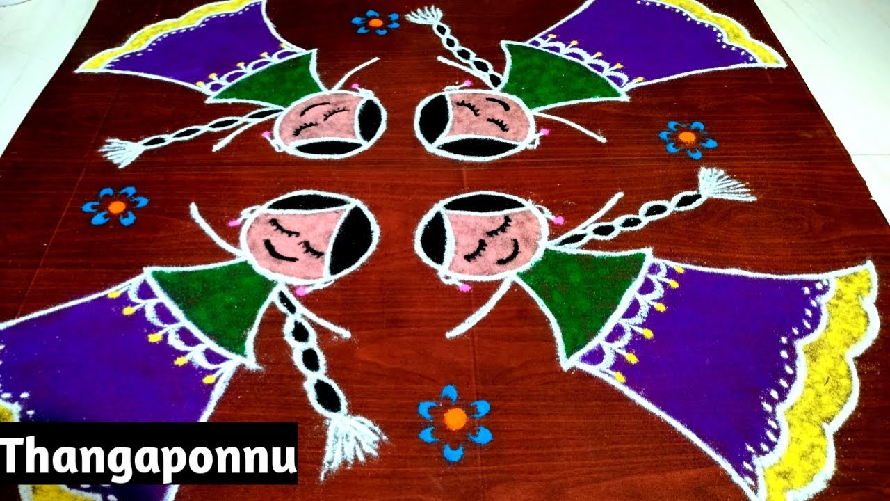 💃Beautiful Bommai kolam| Dancing Doll kolam | Easy Bommai Kolam #Thangaponnu Girl doll