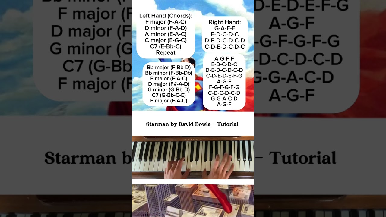 Starman - David Bowie, piano tutorial | #fyp #piano #pianotutorial #starman #davidbowie #superman