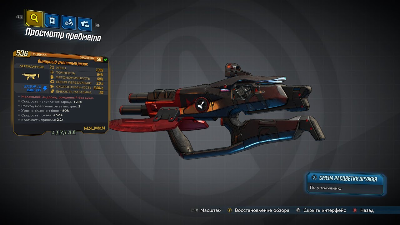 Borderlands 3  Резак ( Cutsman) легендарный пистолет-пулемет