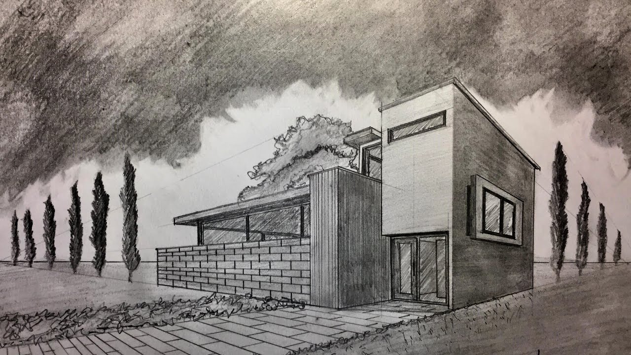 Draw Beautiful House in Two Point Perspective