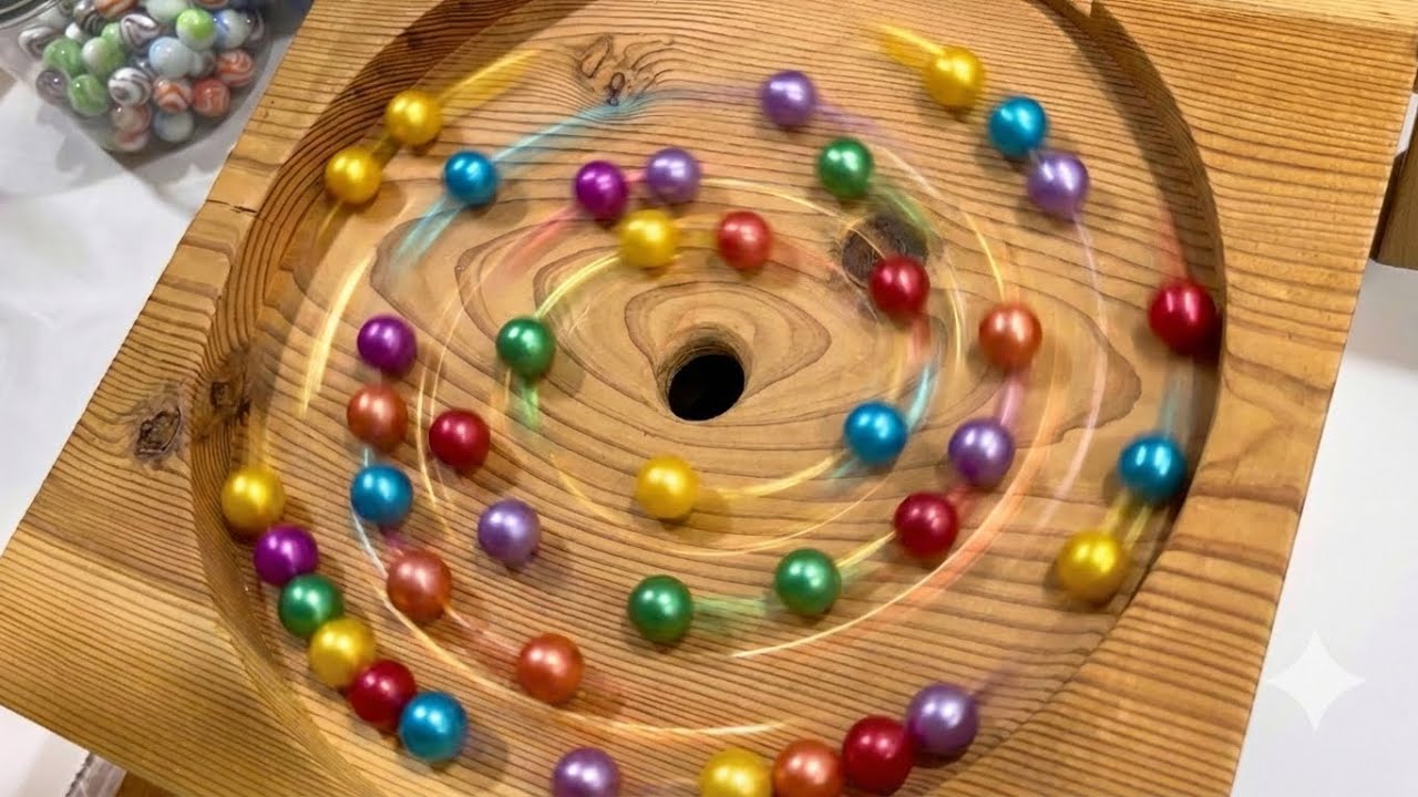 Oddly satisfying🧠Wavy Track to Giant Wooden Funnel 🪵✨ Satisfying ASMR