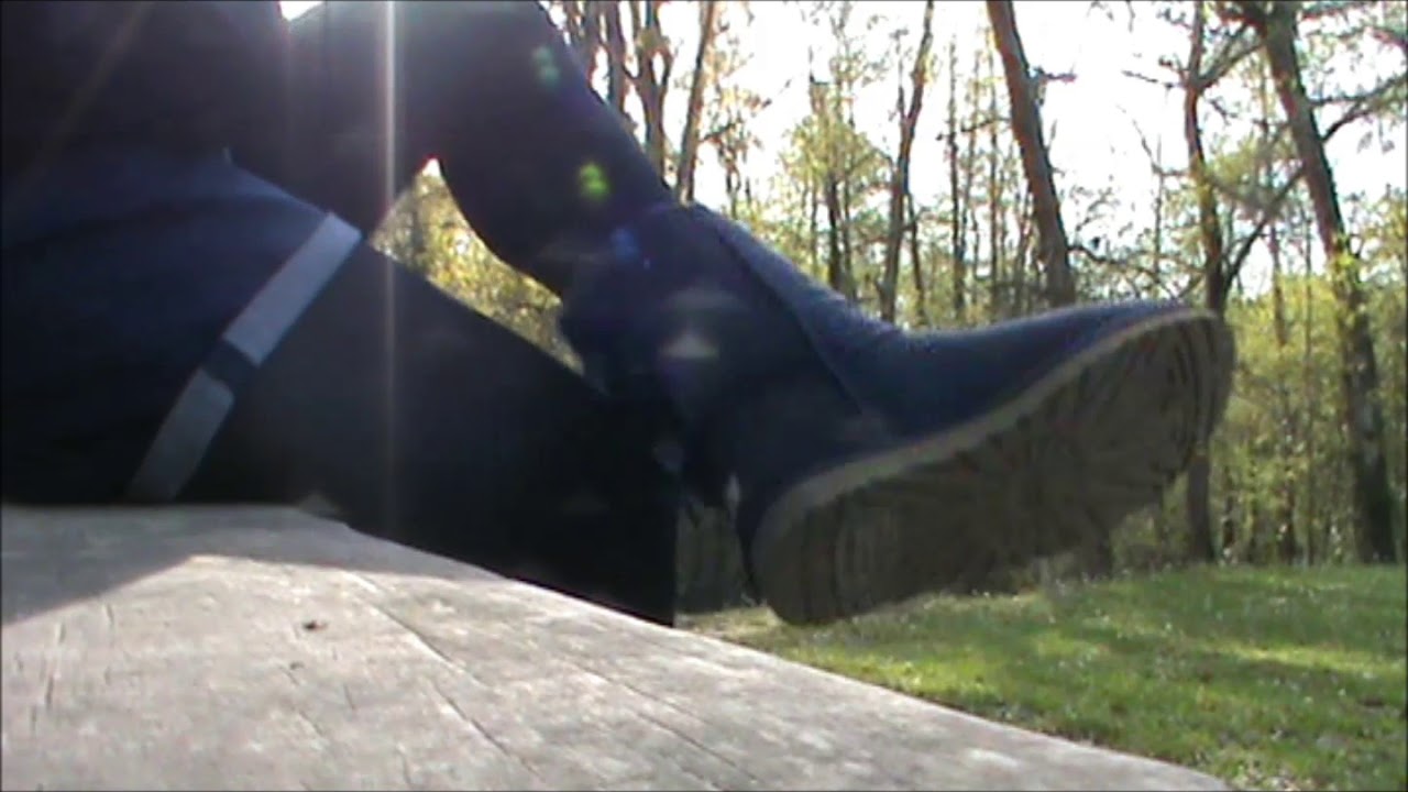 Shoeplay with my blue Ugg Bailey Bow, mini short Naf Naf & black stockings