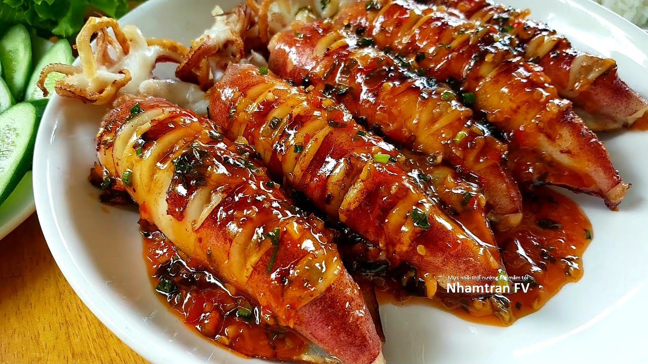 MỰC NHỒI THỊT NƯỚNG SỐT MẮM TỎI đậm đà hương vị thơm ngon cực hấp dẫn |Nhamtran FV
