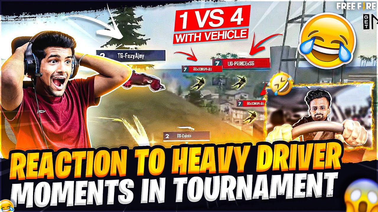 REACTION TO HEAVY DRIVER MOMENTS 😂 IN FREE FIRE TOURNAMENT | 1 VEHICLE VS 8 PLAYERS |