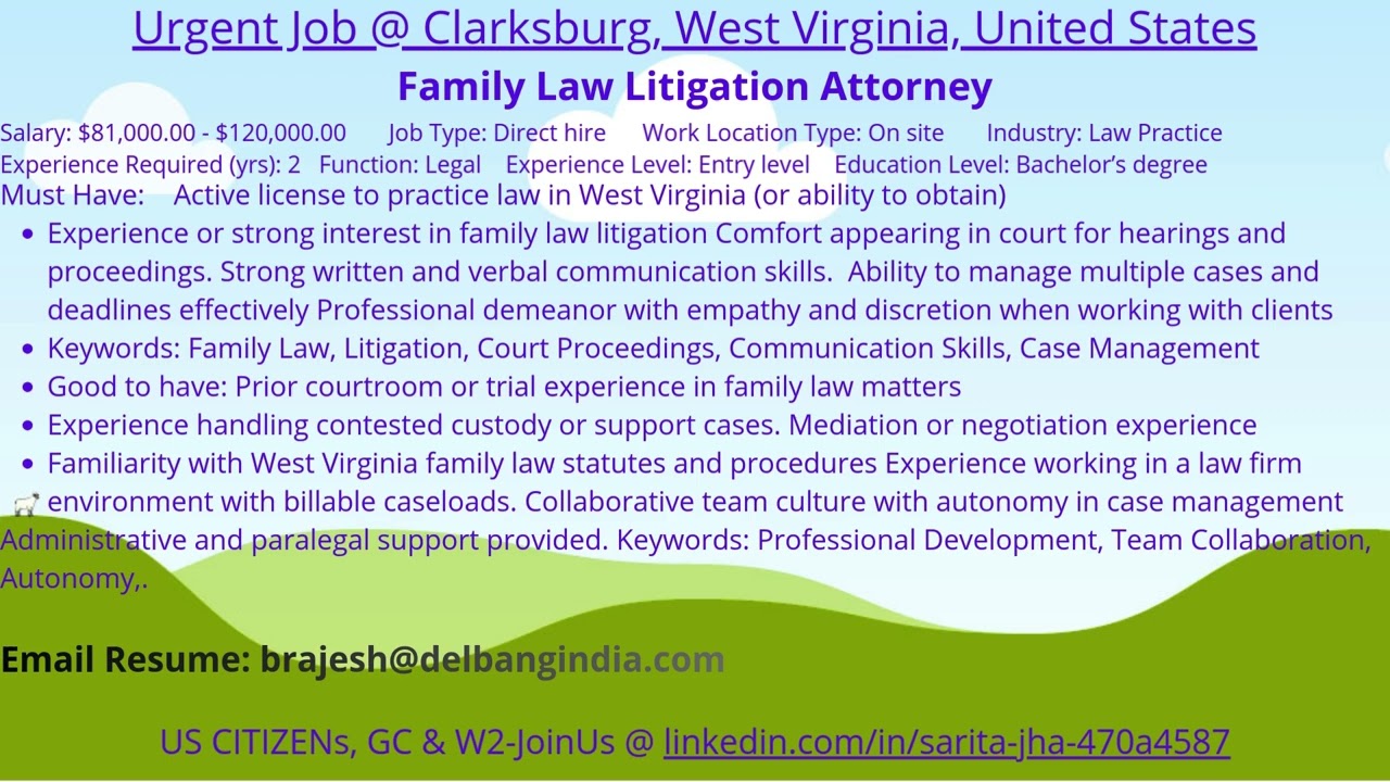 Family Law Litigation Attorney Clarksburg, West Virginia