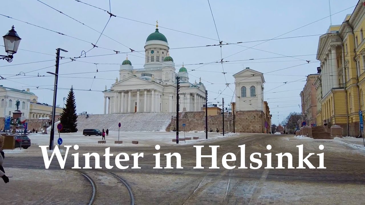 Helsinki winter walk (live city sound).