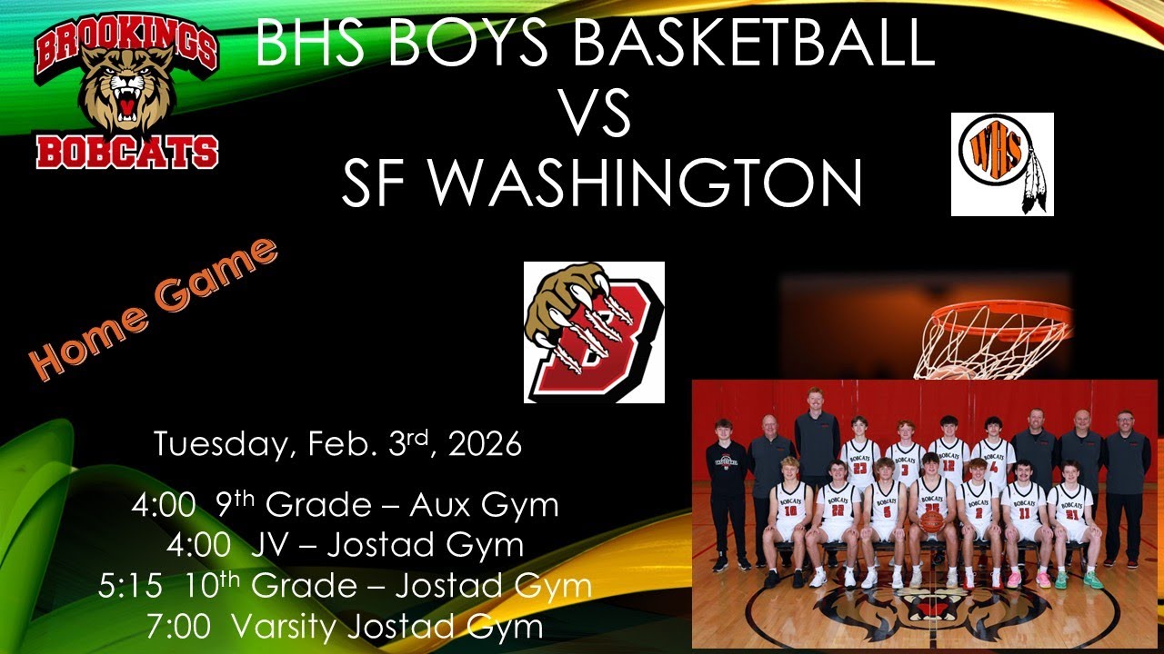 Brookings Bobcats Varsity Boys Basketball vs SF Washington Warriors (BBB) 2.3.26