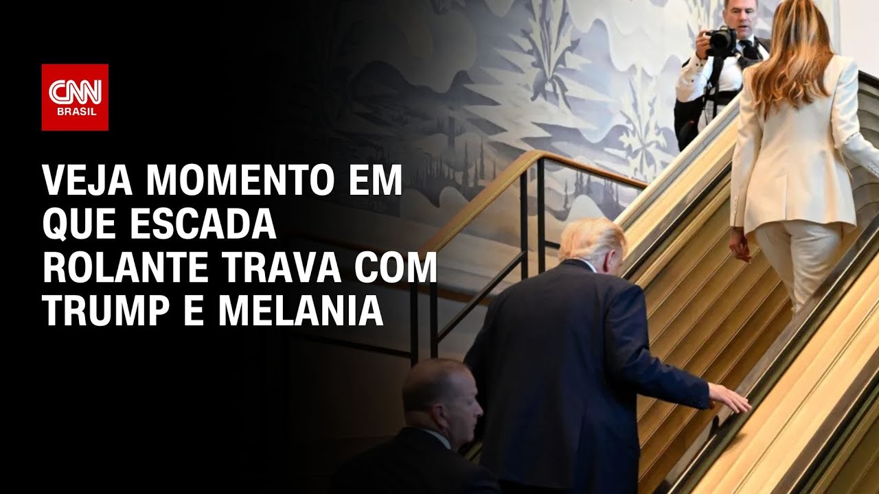 Veja momento em que escada rolante da ONU trava com Trump e Melania | CNN BRASIL