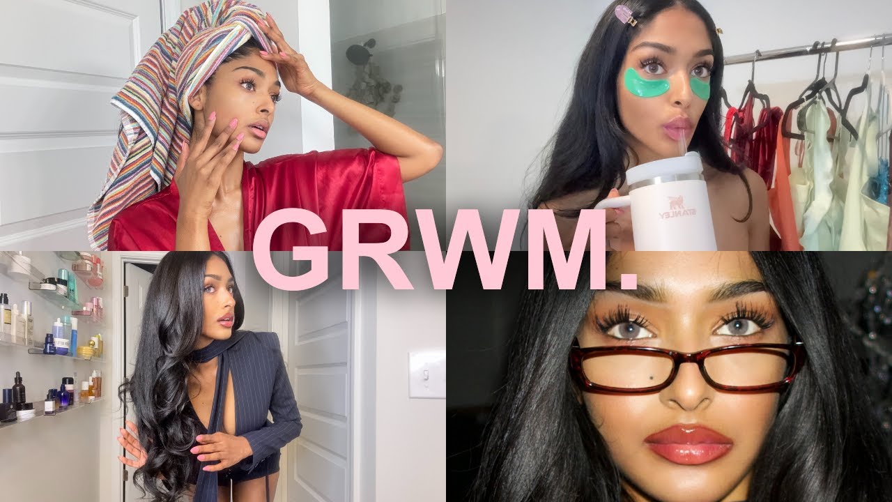 grwm for a night out like we’re on FaceTime | office siren makeup & glossy wavy hair tutorial