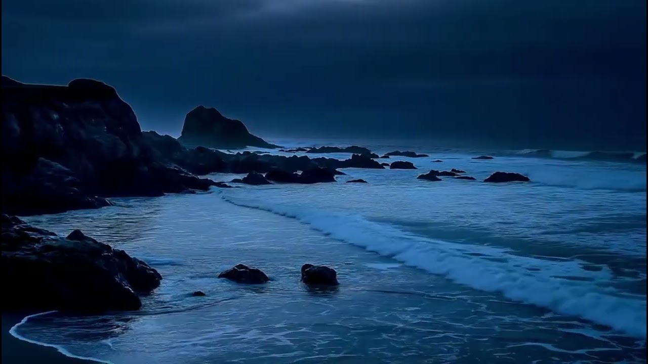 Deep Sleep Ocean Waves 🌊 3 Hours Night Beach Ambience for Relaxation, No Music, Dark Screen