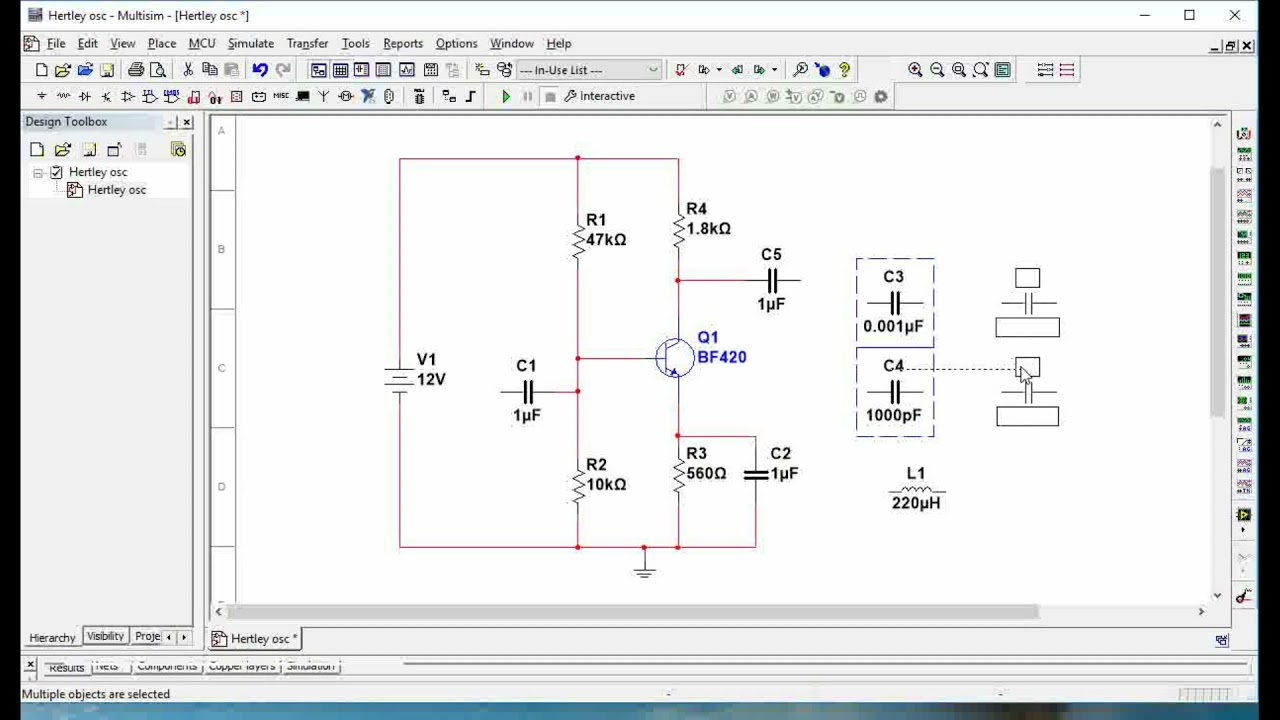Colpitt’s oscillator Simulation using Multisim 14.2