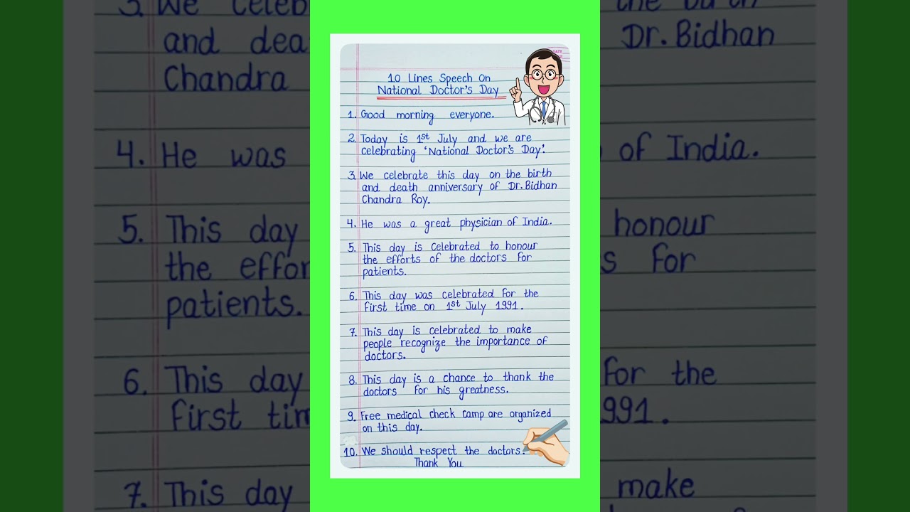 10 lines Speech For Doctor's Day In English l Doctor's Day Speech In English l Doctor's Day 1 July l