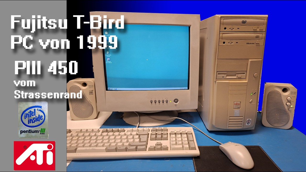 Fujitsu T-Bird PC von 1999 mit Intel Pentium 3 450 MHz Slot 1 vom Straßenrand