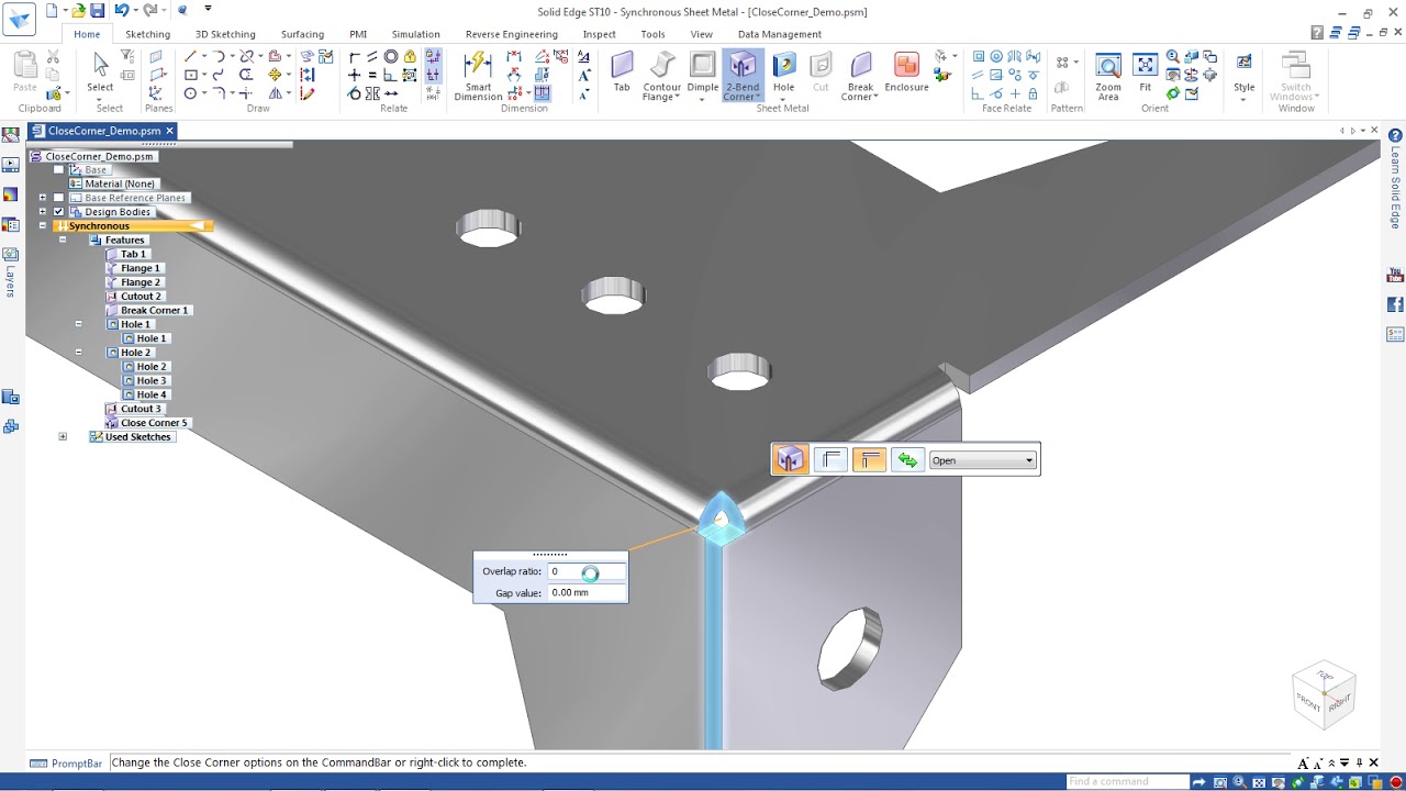 Close Corner in Solid Edge Sheetmetal