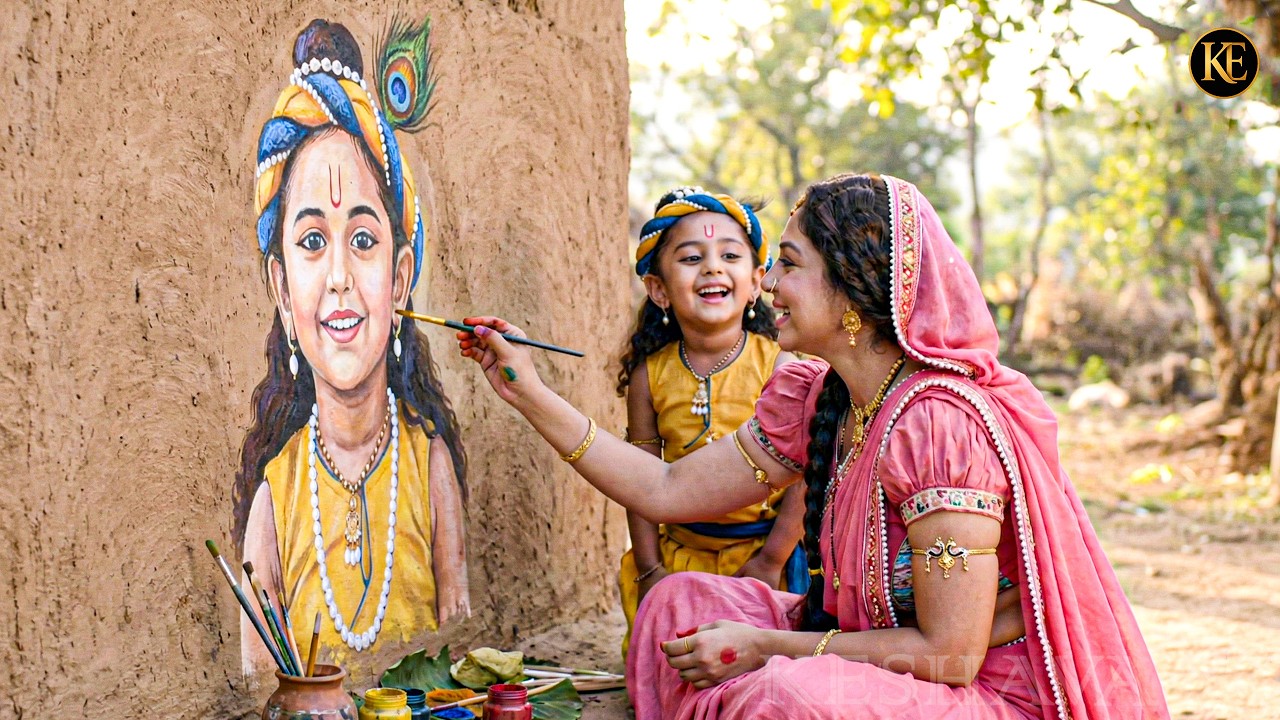मैया ने दीवार पर बनाया कान्हा का सुंदर चित्र, देख खुश हुआ नटखट कान्हा! || YMKN ||  Krishan leela