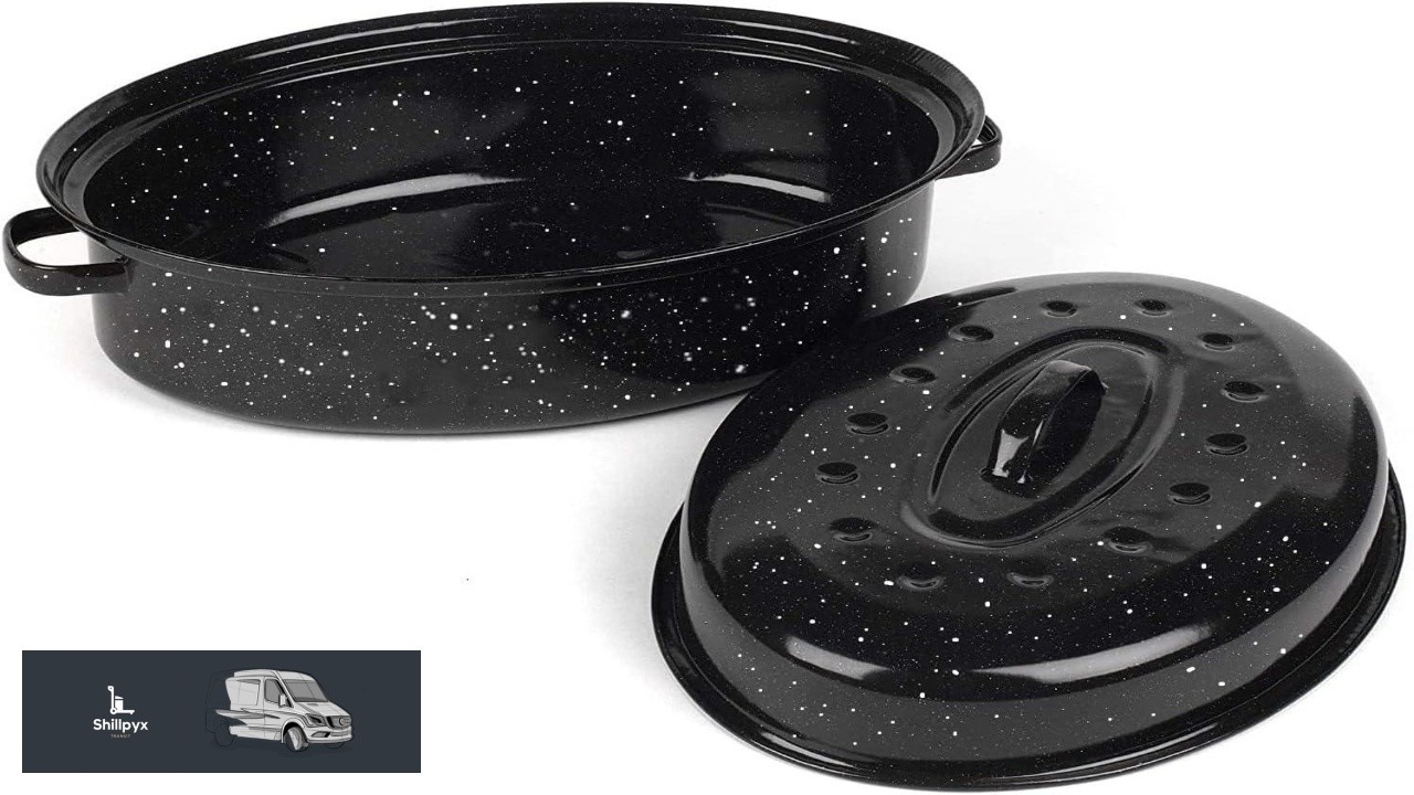 16 Inch Roasting Pan with Lid Covered Oval Roaster Enamel