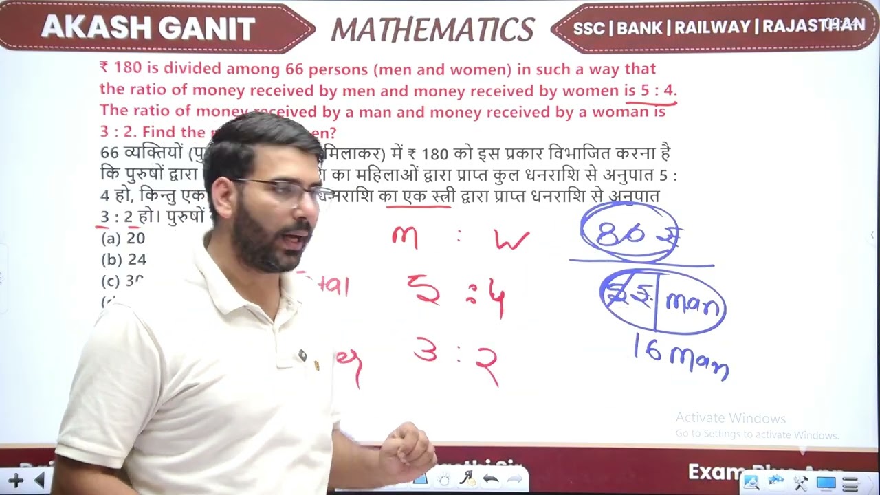 ₹ 180 is divided among 66 persons (men and women) in such a way that the ratio of money received