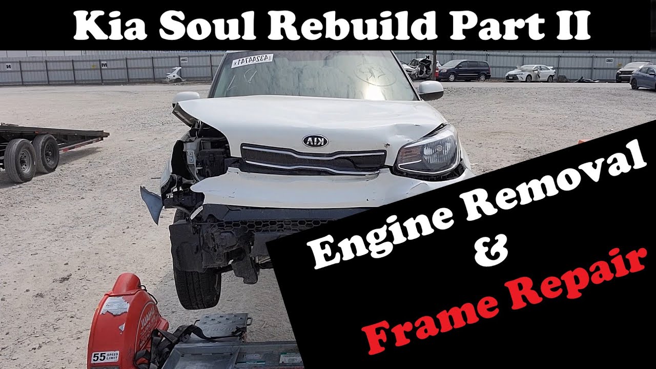 2018 Kia Soul Rebuilt Part 2, Engine Removal and Frame Rail Repair