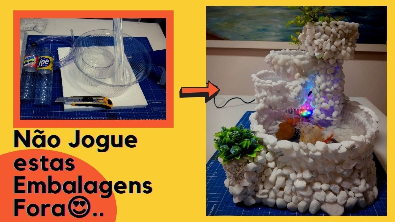 Incrível Fonte D'água Decorativa/DIY Embalagens Descartáveis, Como fazer cascata de pedras.