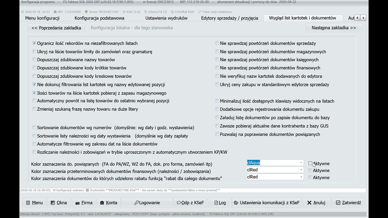 KSeF 2.0 - FS-Faktura SQL - kolorowanie dokumentów