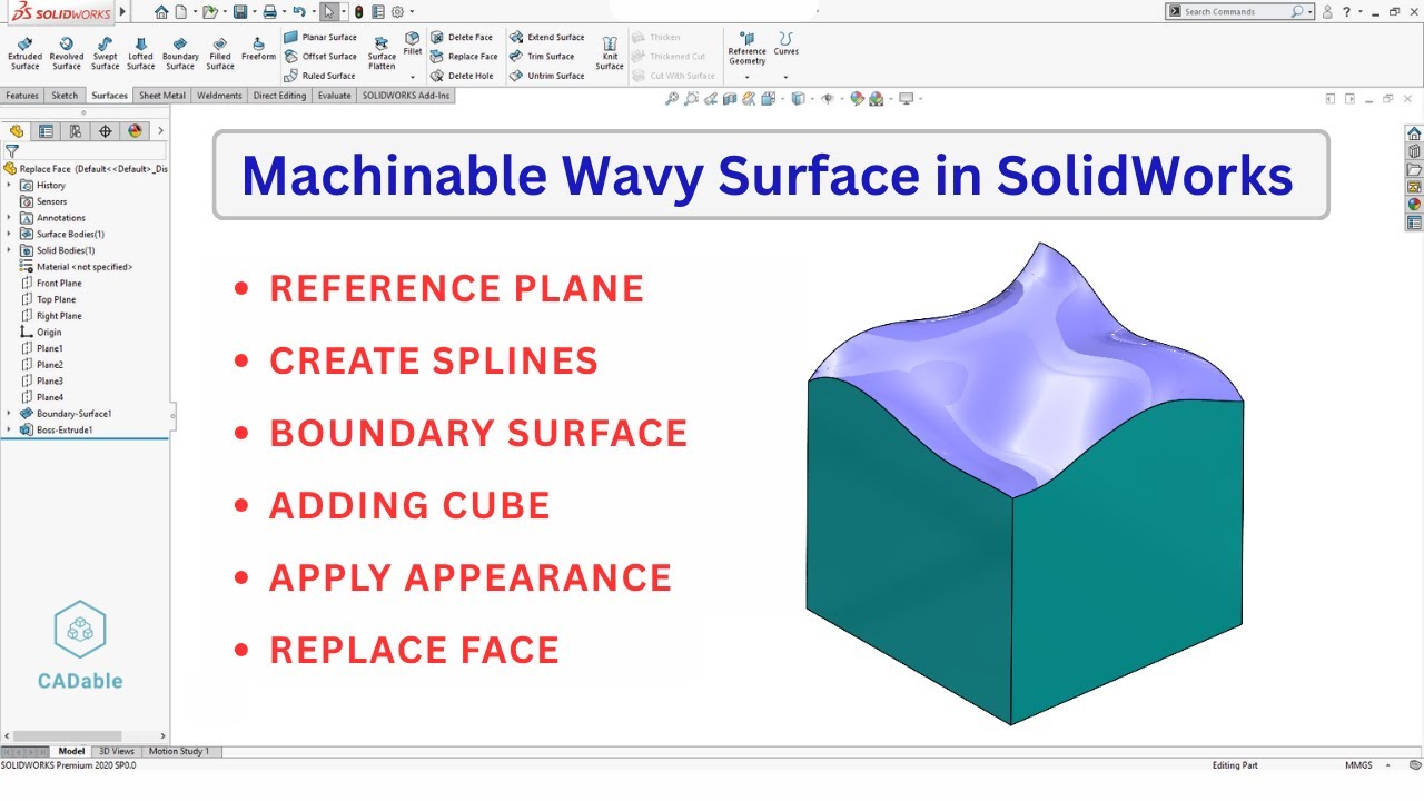 Обрабатываемая волнистая поверхность в SolidWorks | Граничная поверхность SolidWorks | Замена пов...