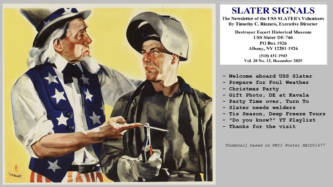 SLATER SIGNALS, декабрь 2025 г., Информационный бюллетень добровольцев USS SLATER.