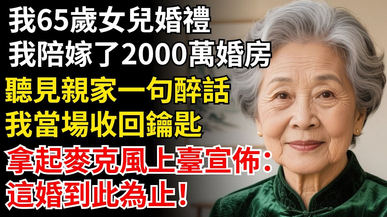 我65歲女兒婚禮，我陪嫁2000萬婚房，聽見親家一句醉話，我當場收回鑰匙，拿起麥克風宣佈，這婚到此為止！#晚年生活#中老年生活#為人處世#生活經驗#情感故事