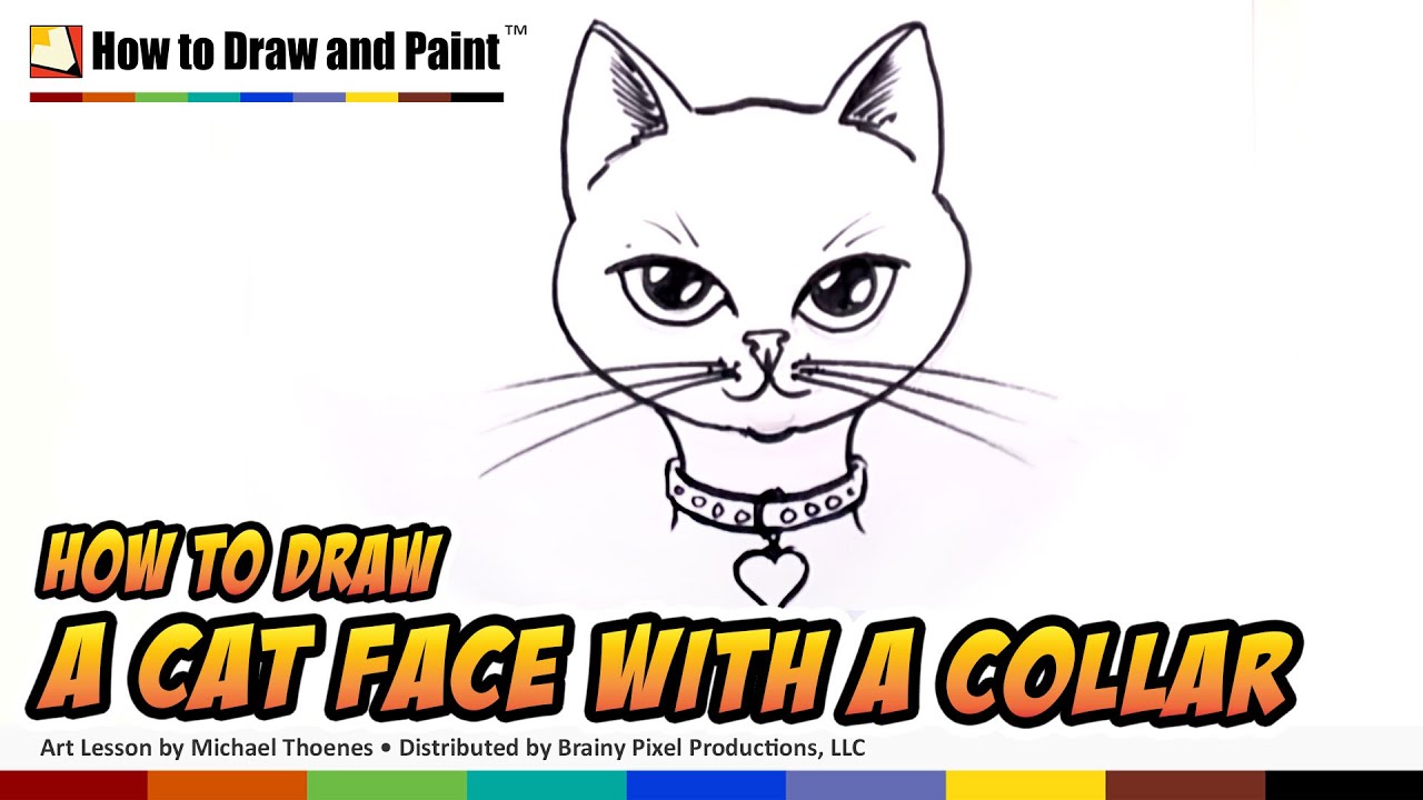 How to Draw a Cat Face with Collar and Heart Pendant - Art For Kids | MAT