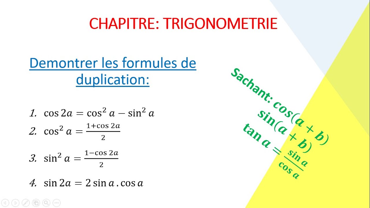 Formules de duplication en trigonométrie: démonstration des formules - 1ieres