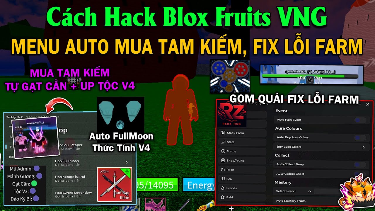 C&aacute;ch hack Roblox Blox Fruits Delta X VNG Script RedZ HUB Auto Lấy Tam Kiếm, Tự Gạt Cần Up V4 Hop Bos