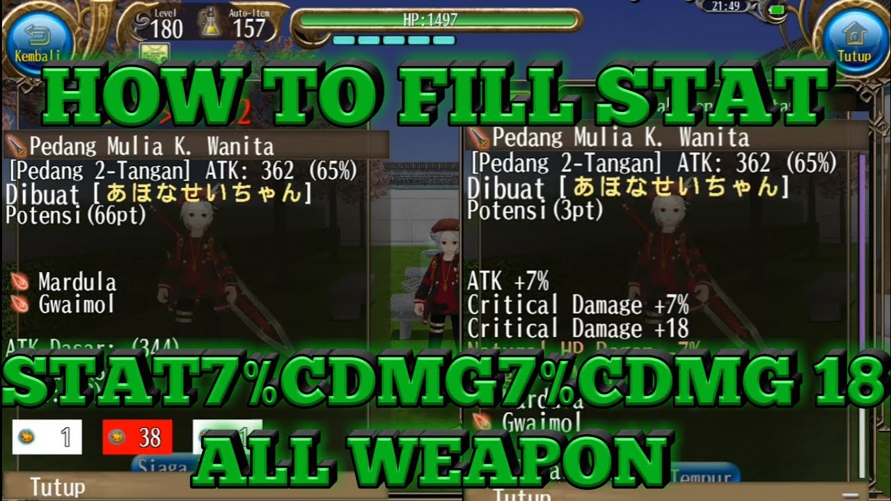 How to fill Stat7Cdmg7Cdmg18 weapon - toram online