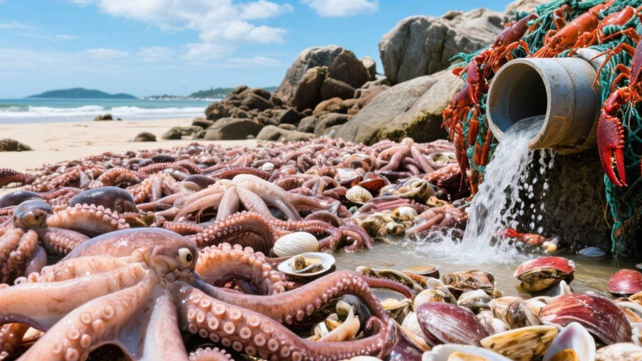 礁石下遍地巨型八爪魚，牛牛看到後驚呼，不料下一秒竟還有大龍蝦【牛牛趕海海鮮】