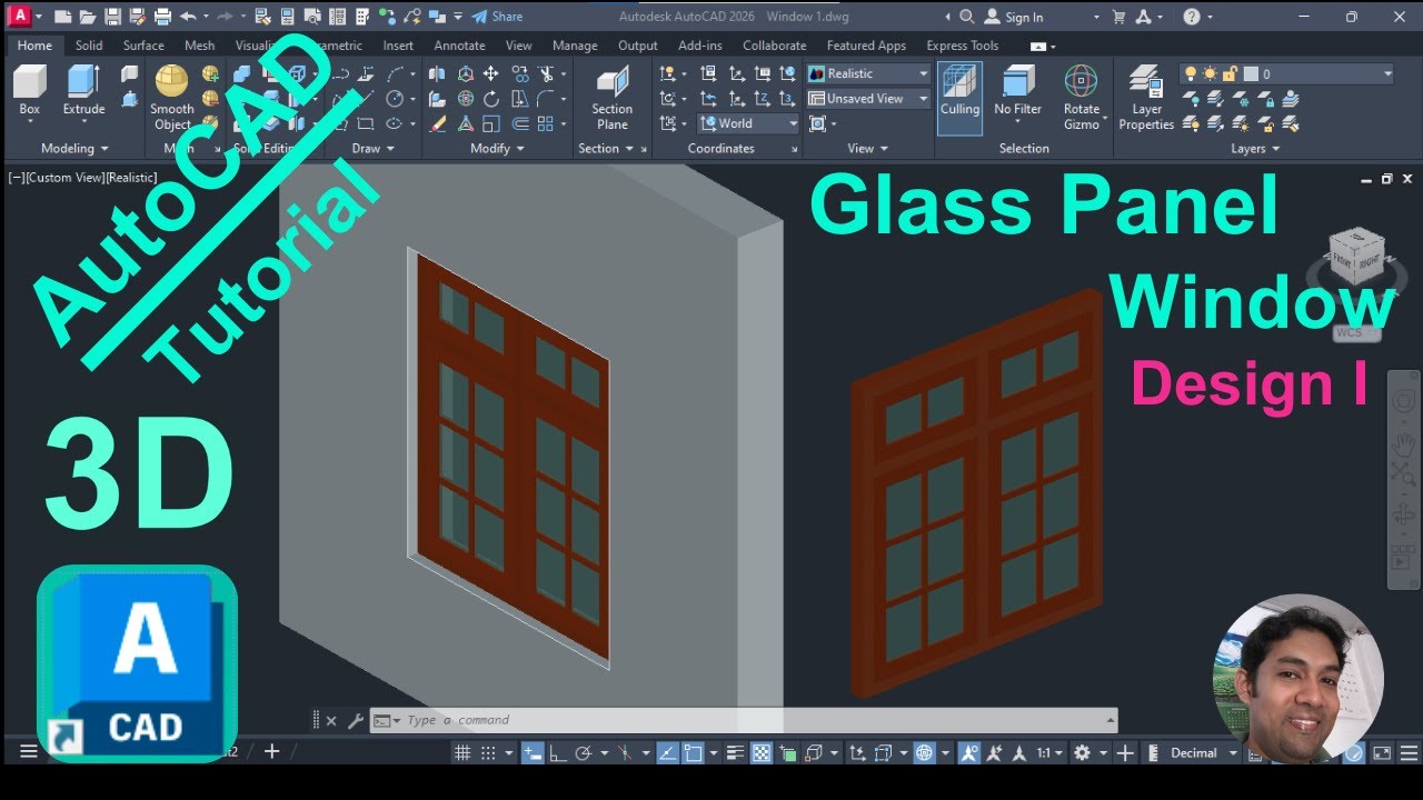 AutoCAD 3D| Glass Panel Window Design I