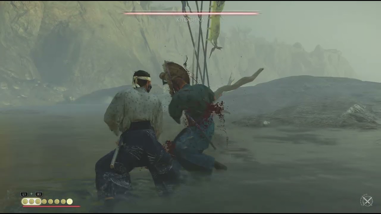 Ghost of tsushima duel under falling water.