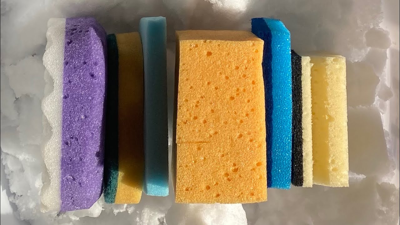 ASMR wet bulk car + bath + kitchen sponge ripping - crispy foam / scour sounds in snow