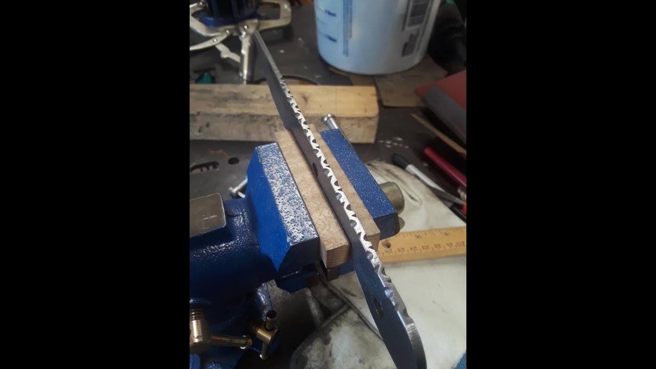 How to do file work (jimping) on a damascus knife spine -  www.texasmadeknives.com